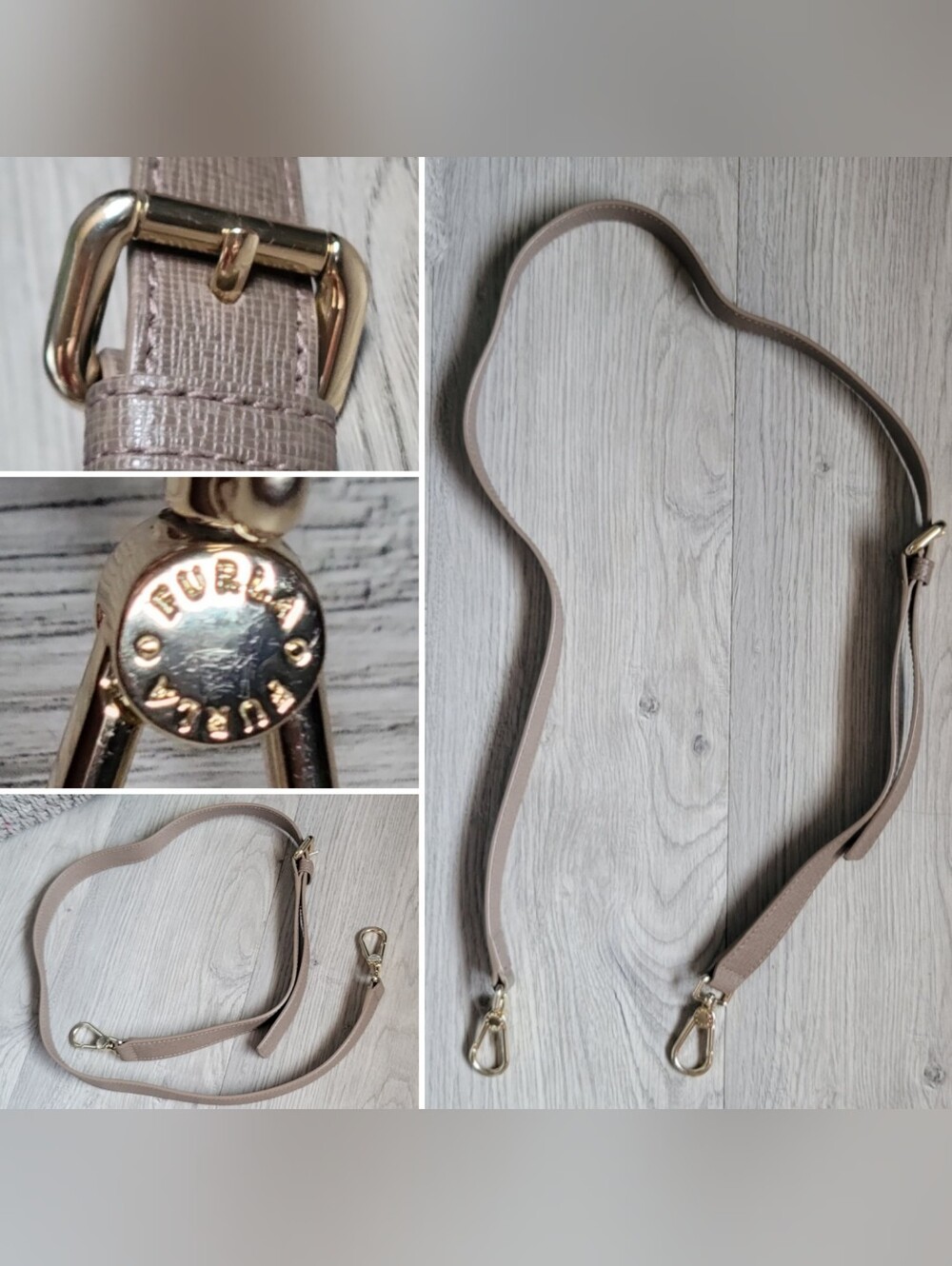 Furla Leather Crossbody Replacement Purse Strap Griege Gray + Gold Clasp, 39 "